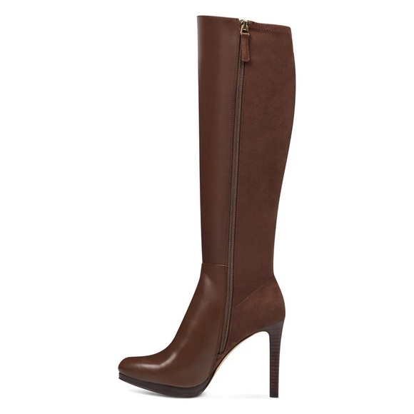 New Nine West Quizme Knee High Platform Heel Suede Brown Leather Boots Sz 9 WC - Picture 3 of 16